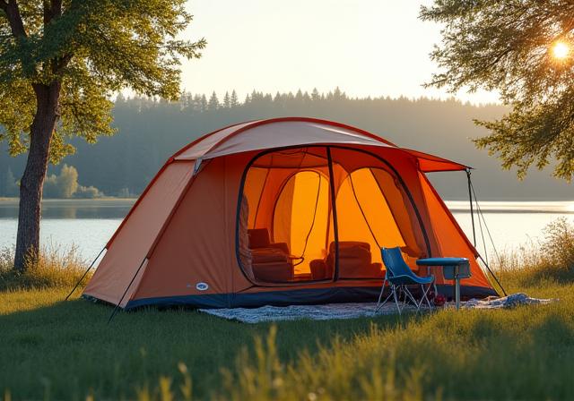Spacious family camping tent setup
